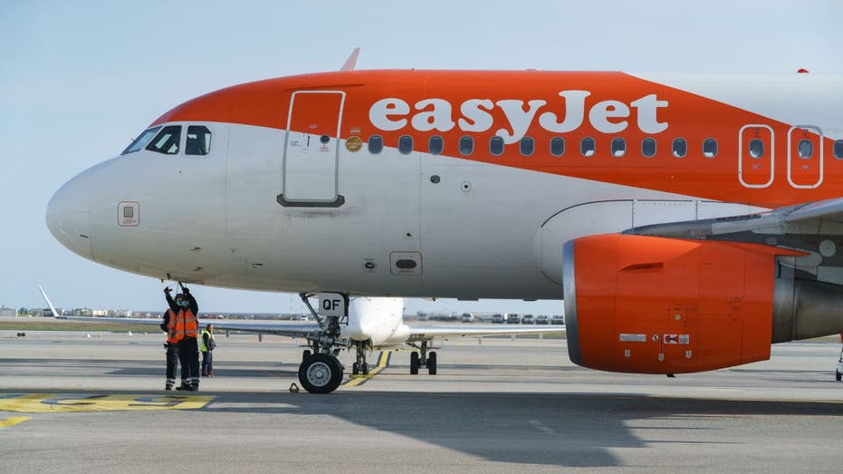 An EasyJet plane is preparing to take off