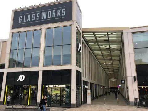 Outside The Glass Works shopping center in Barnsley